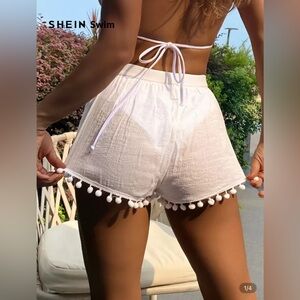 White Pom-Pom Women's Cover Up Shorts